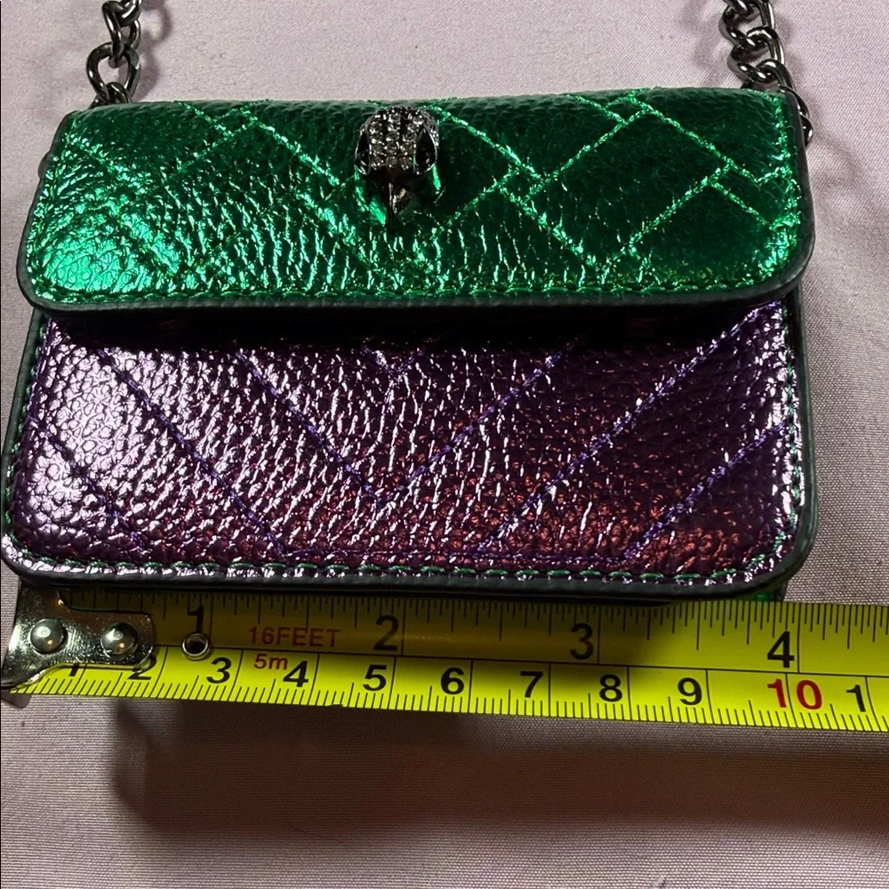 Kurt Geiger Micro Metallic Green and Purple Quilted Chain Shoulder Bag - Picture 5 of 7